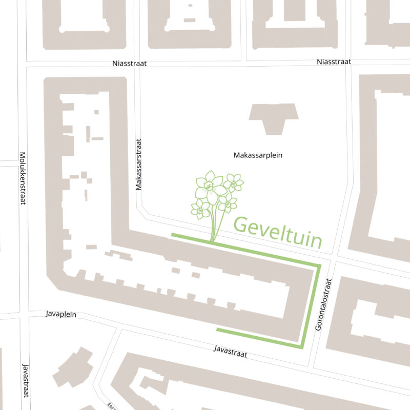 Kaart langste geveltuin in de Indische Buurt Amsterdam Weerproof