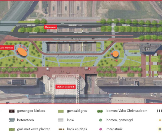 Kaart van dakpark Orlyplein Amsterdam Weerproof