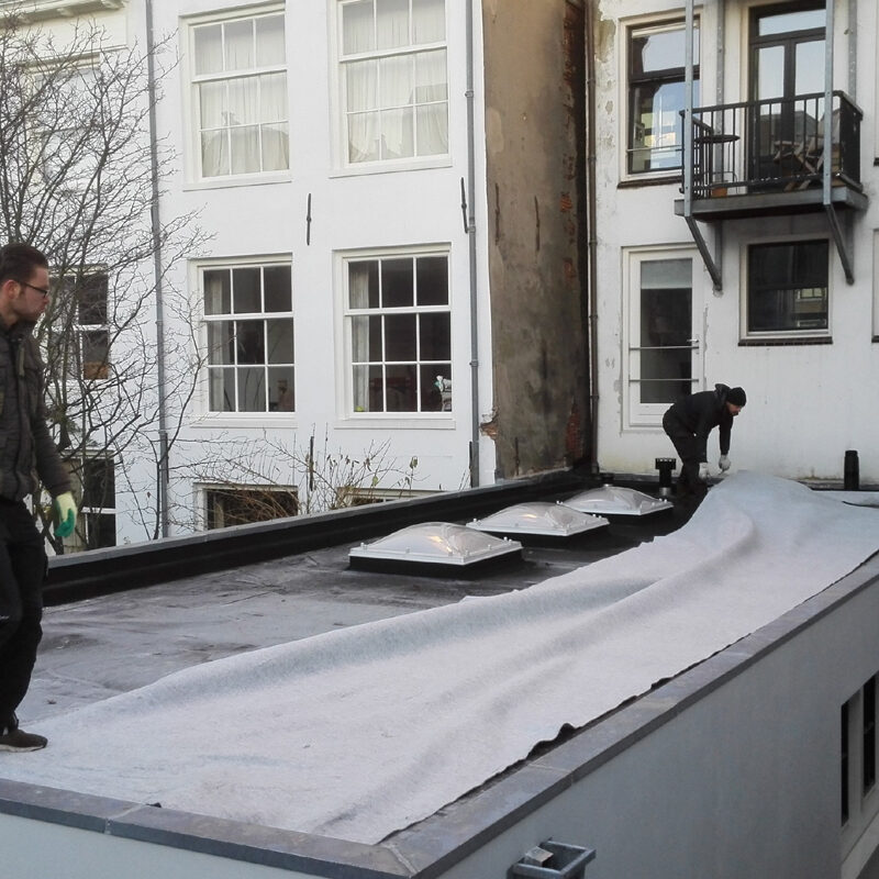 Aanleg BloemDwars groen dak met zonnepanelen Amsterdam Weerproof