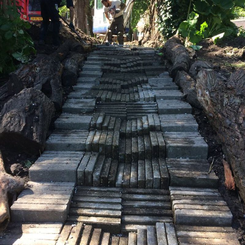 Aanleg van waterstraat regenplein Mercatorstraat Amsterdam Weerproof