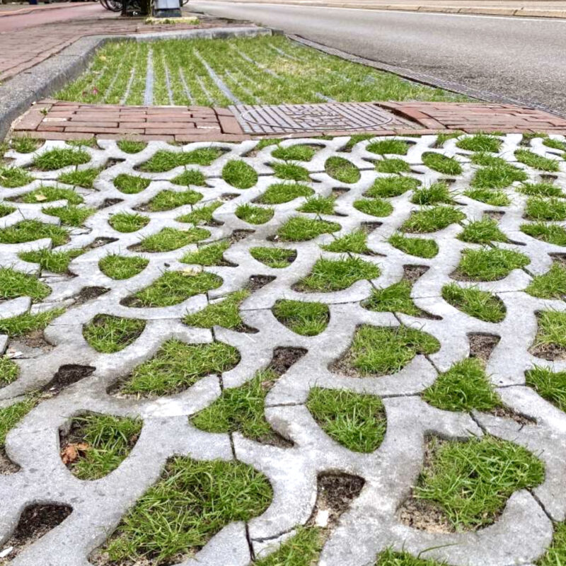 Groene parkeervakken met gras en halfverharding Amsterdam Weerproof