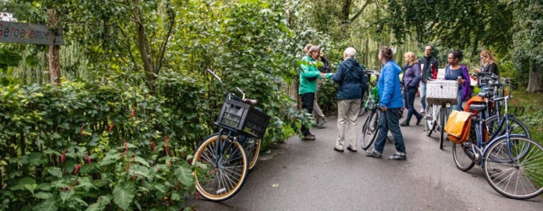 Fietsexcursie door groen park met tuintjes Groene Noordmakers Amsterdam Weerproof