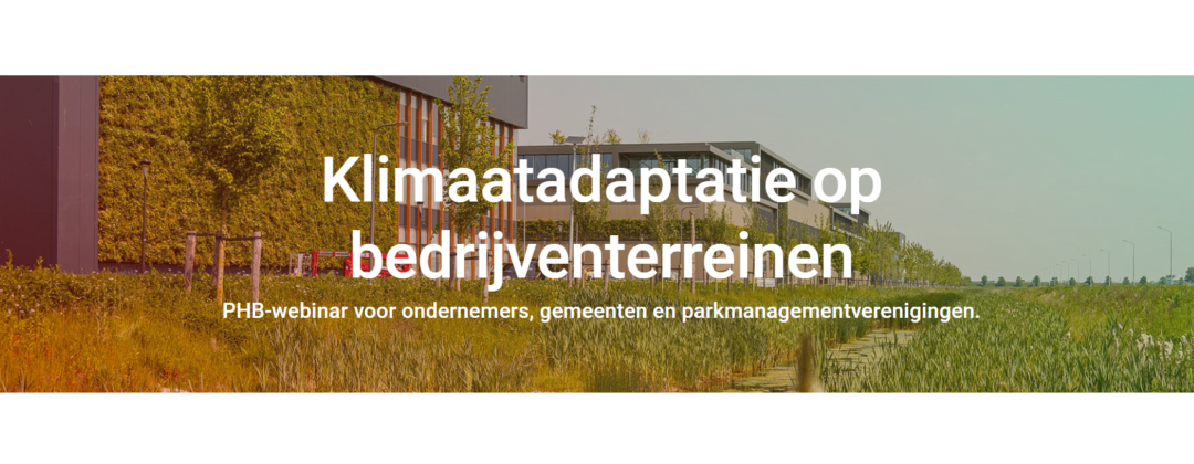 Poster van de webinar klimaatadaptatie op bedrijven terreinen van Amsterdam Weerproof
