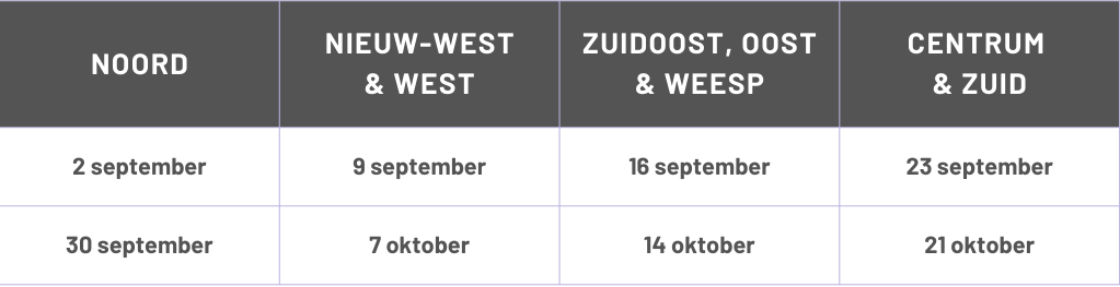 tegelservice september en oktober 2024